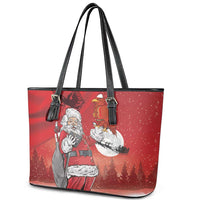 Albania Santa Christmas Leather Tote Bag Christmas Albanian Eagle Flag Style - Wonder Print Shop