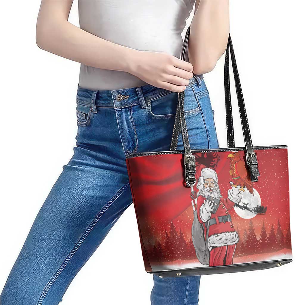 Albania Santa Christmas Leather Tote Bag Christmas Albanian Eagle Flag Style - Wonder Print Shop
