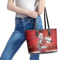 Albania Santa Christmas Leather Tote Bag Christmas Albanian Eagle Flag Style - Wonder Print Shop