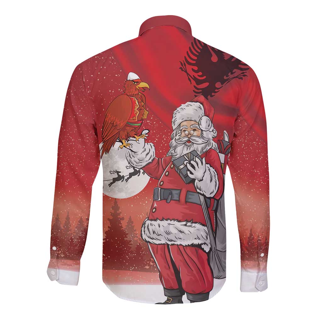 Albania Santa Christmas Long Sleeve Button Shirt Christmas Albanian Eagle Flag Style - Wonder Print Shop