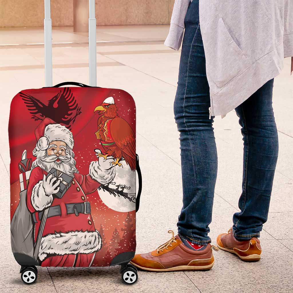 Albania Santa Christmas Luggage Cover Christmas Albanian Eagle Flag Style - Wonder Print Shop