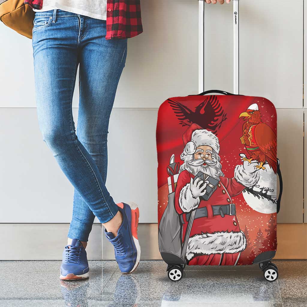 Albania Santa Christmas Luggage Cover Christmas Albanian Eagle Flag Style - Wonder Print Shop