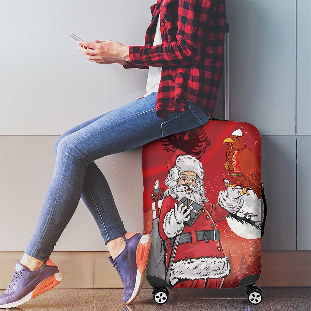 Albania Santa Christmas Luggage Cover Christmas Albanian Eagle Flag Style - Wonder Print Shop