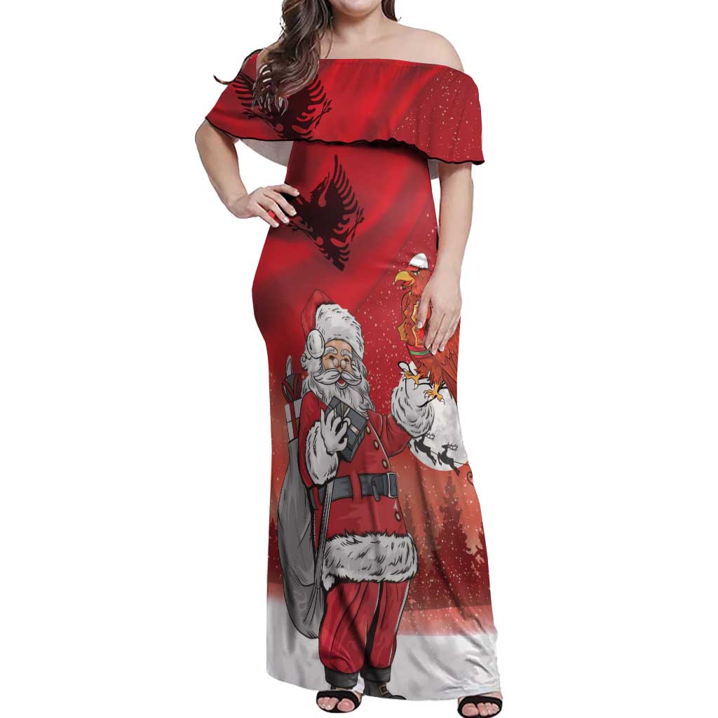 Albania Santa Christmas Off Shoulder Maxi Dress Christmas Albanian Eagle Flag Style - Wonder Print Shop