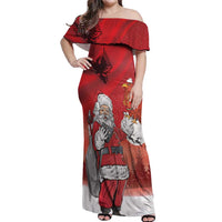 Albania Santa Christmas Off Shoulder Maxi Dress Christmas Albanian Eagle Flag Style - Wonder Print Shop