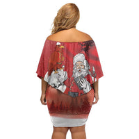 Albania Santa Christmas Off Shoulder Short Dress Christmas Albanian Eagle Flag Style - Wonder Print Shop