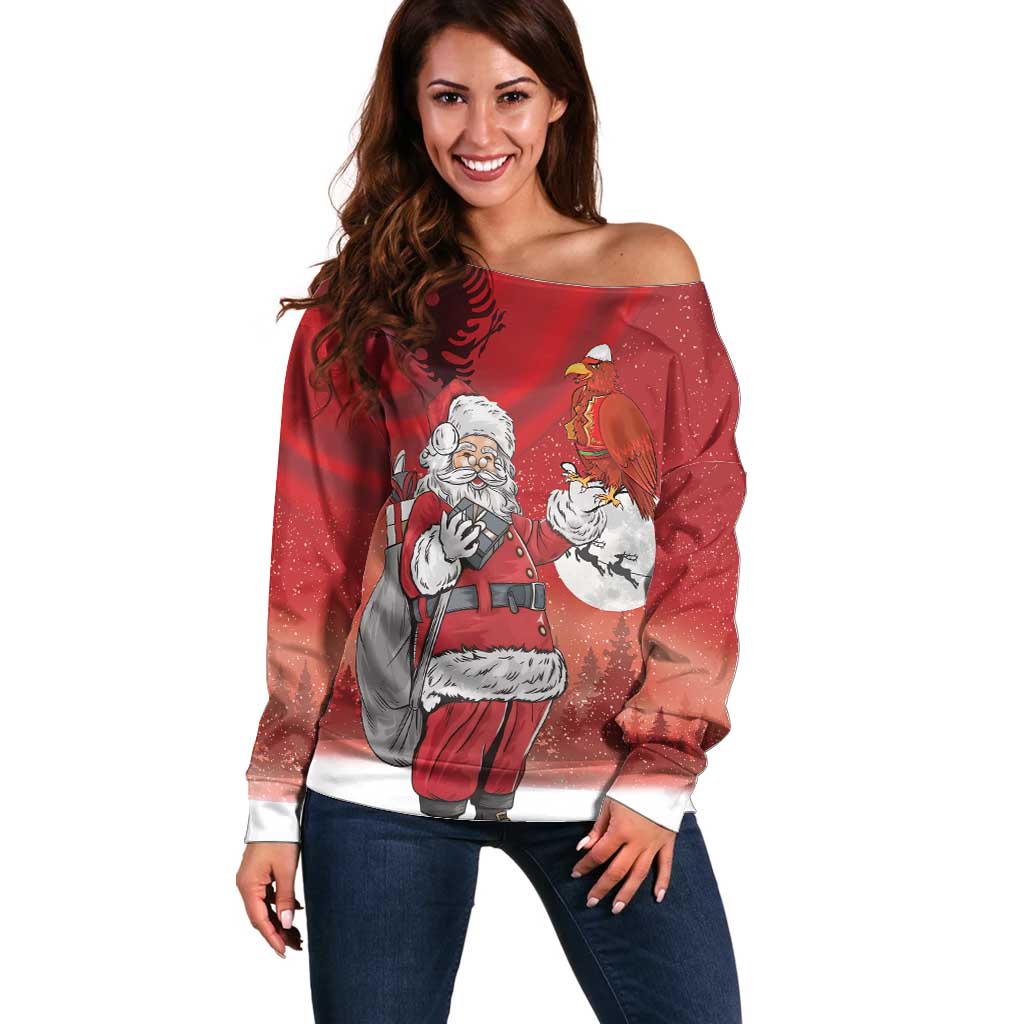 Albania Santa Christmas Off Shoulder Sweater Christmas Albanian Eagle Flag Style - Wonder Print Shop