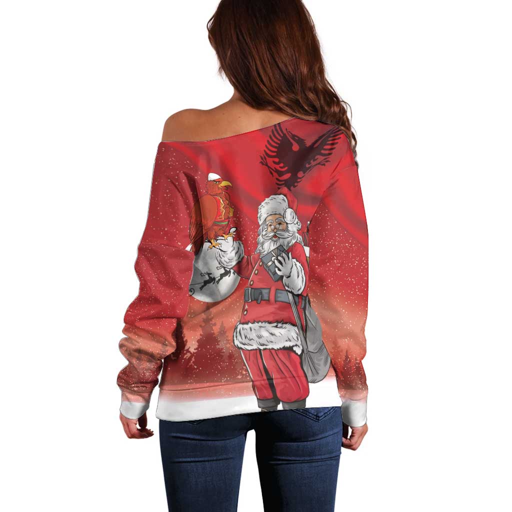 Albania Santa Christmas Off Shoulder Sweater Christmas Albanian Eagle Flag Style - Wonder Print Shop