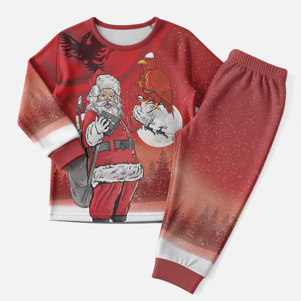 Albania Santa Christmas Pajama Set Christmas Albanian Eagle Flag Style - Wonder Print Shop