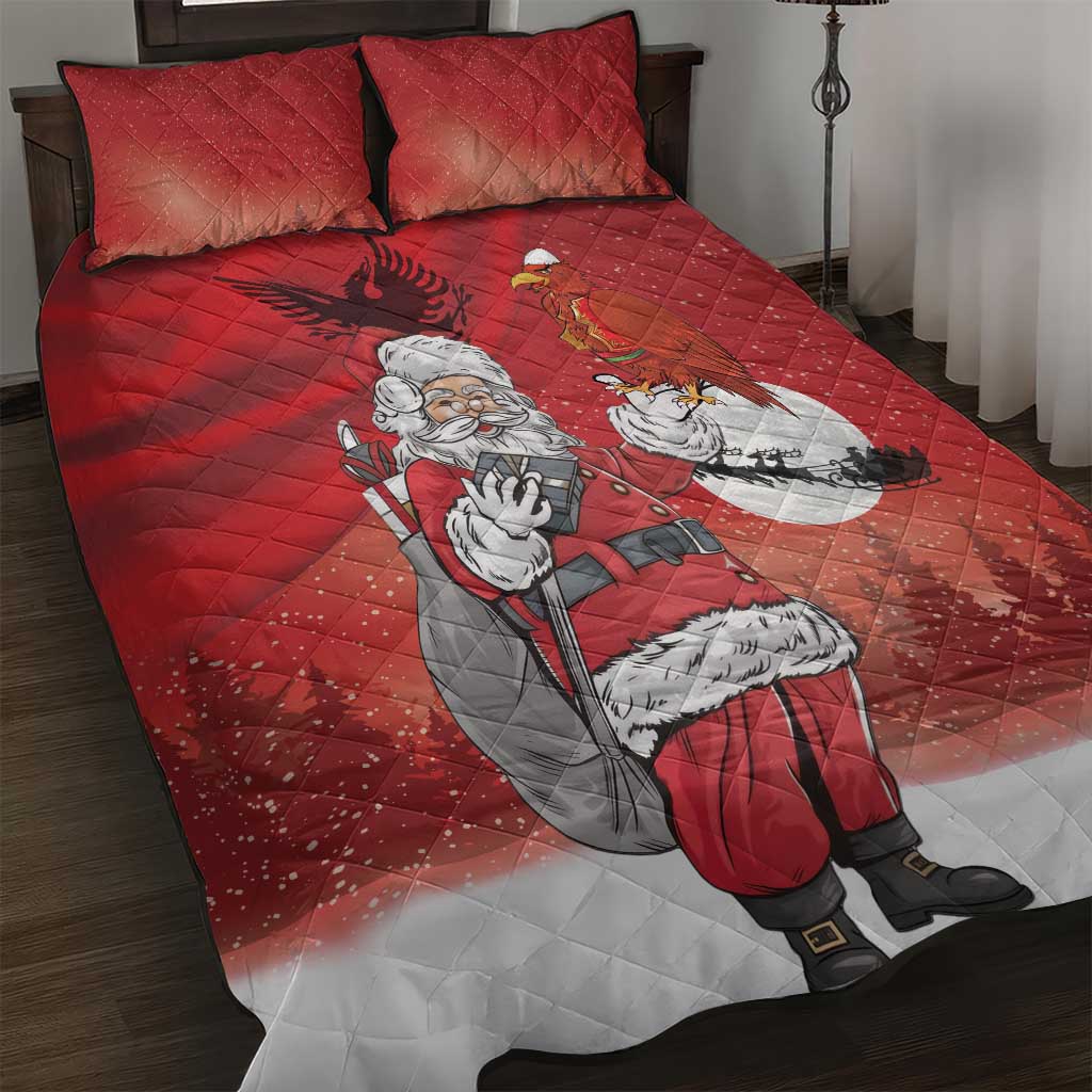 Albania Santa Christmas Quilt Bed Set Christmas Albanian Eagle Flag Style - Wonder Print Shop
