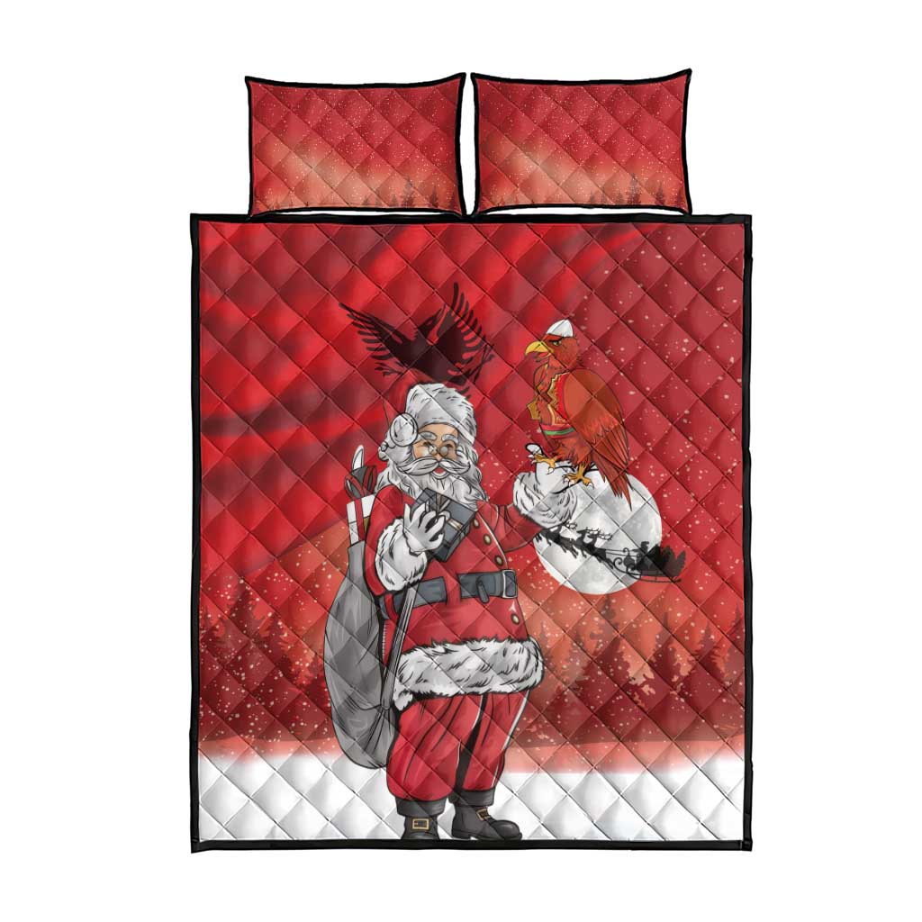 Albania Santa Christmas Quilt Bed Set Christmas Albanian Eagle Flag Style - Wonder Print Shop