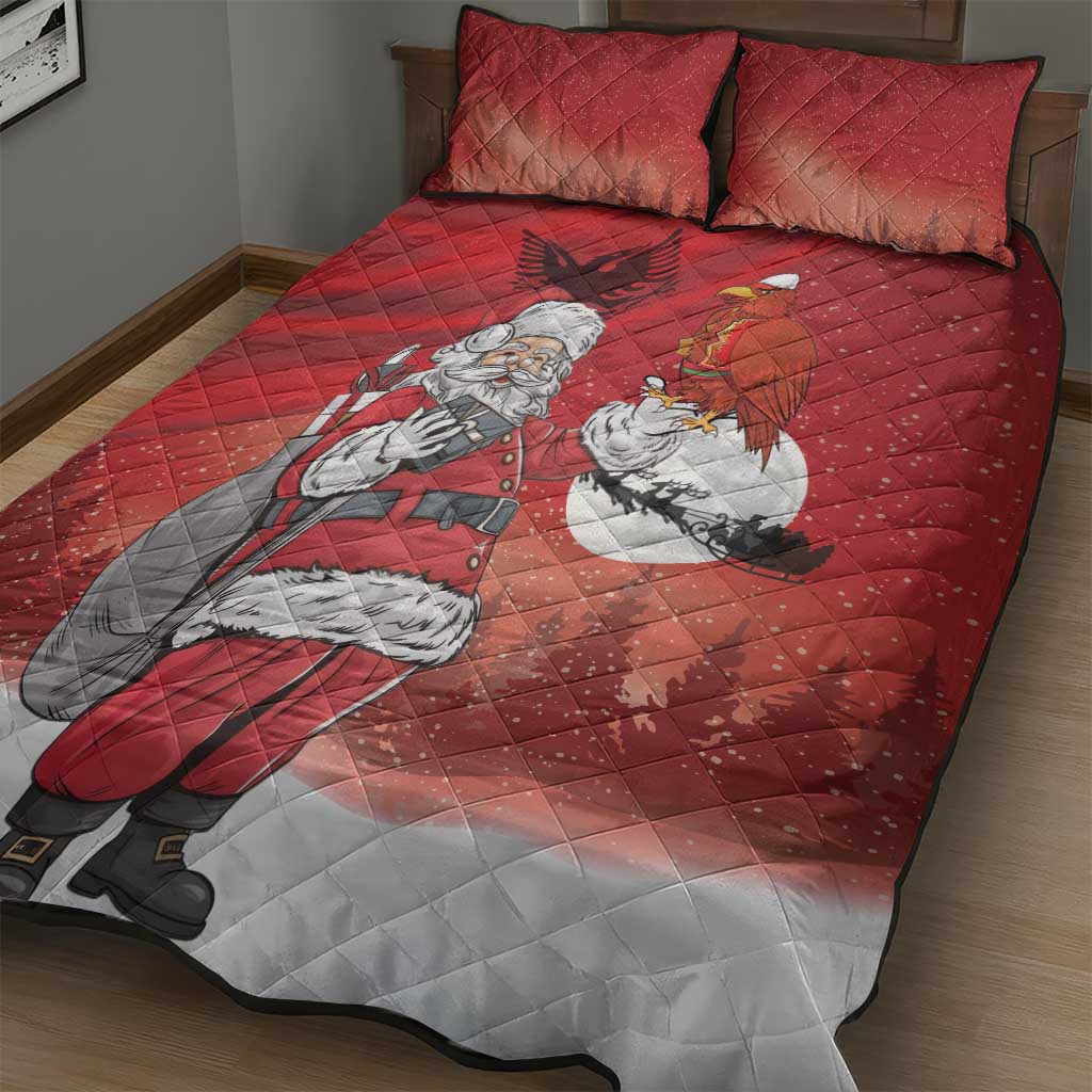 Albania Santa Christmas Quilt Bed Set Christmas Albanian Eagle Flag Style - Wonder Print Shop