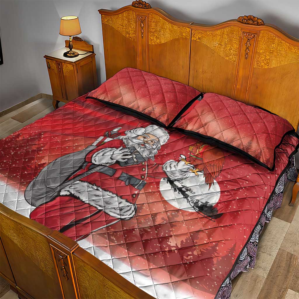 Albania Santa Christmas Quilt Bed Set Christmas Albanian Eagle Flag Style - Wonder Print Shop