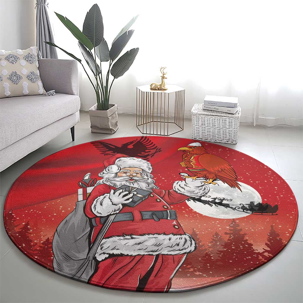 Albania Santa Christmas Round Carpet Christmas Albanian Eagle Flag Style - Wonder Print Shop