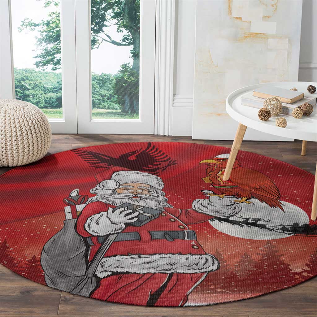 Albania Santa Christmas Round Carpet Christmas Albanian Eagle Flag Style - Wonder Print Shop