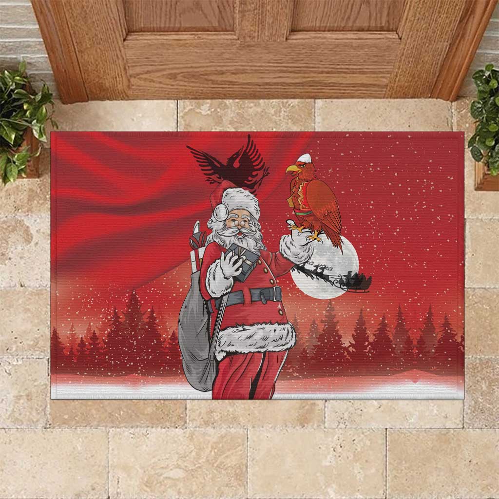 Albania Santa Christmas Rubber Doormat Christmas Albanian Eagle Flag Style - Wonder Print Shop
