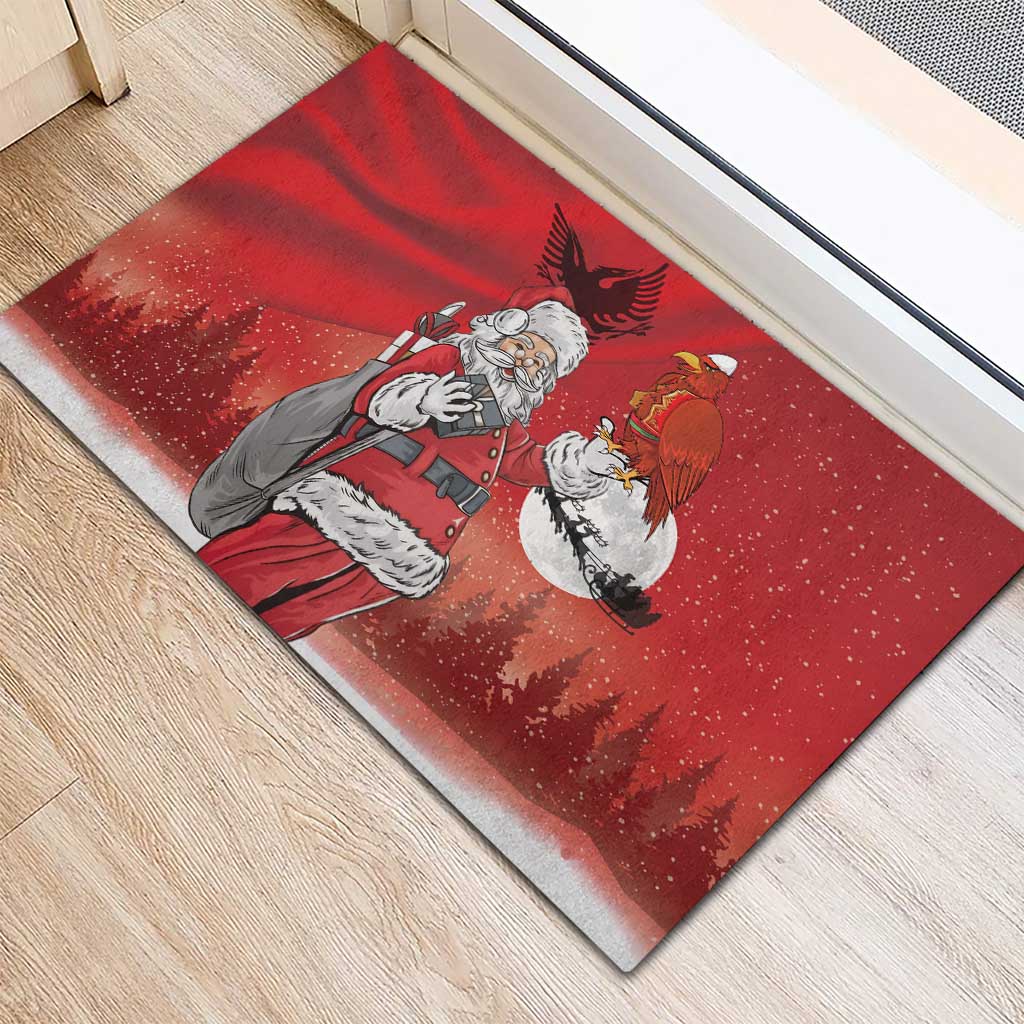 Albania Santa Christmas Rubber Doormat Christmas Albanian Eagle Flag Style - Wonder Print Shop