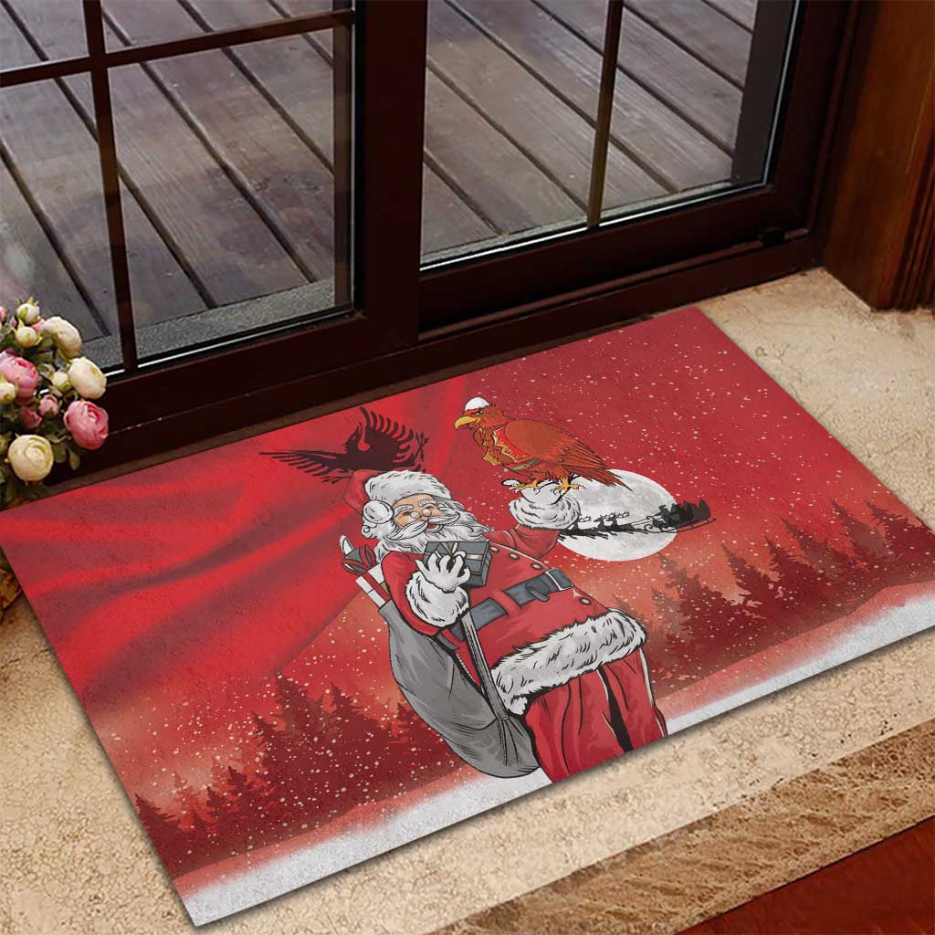Albania Santa Christmas Rubber Doormat Christmas Albanian Eagle Flag Style - Wonder Print Shop
