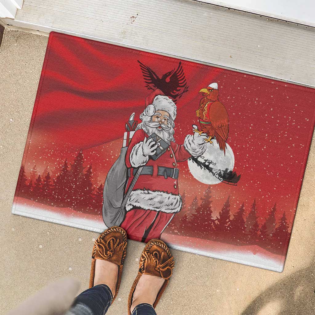 Albania Santa Christmas Rubber Doormat Christmas Albanian Eagle Flag Style - Wonder Print Shop