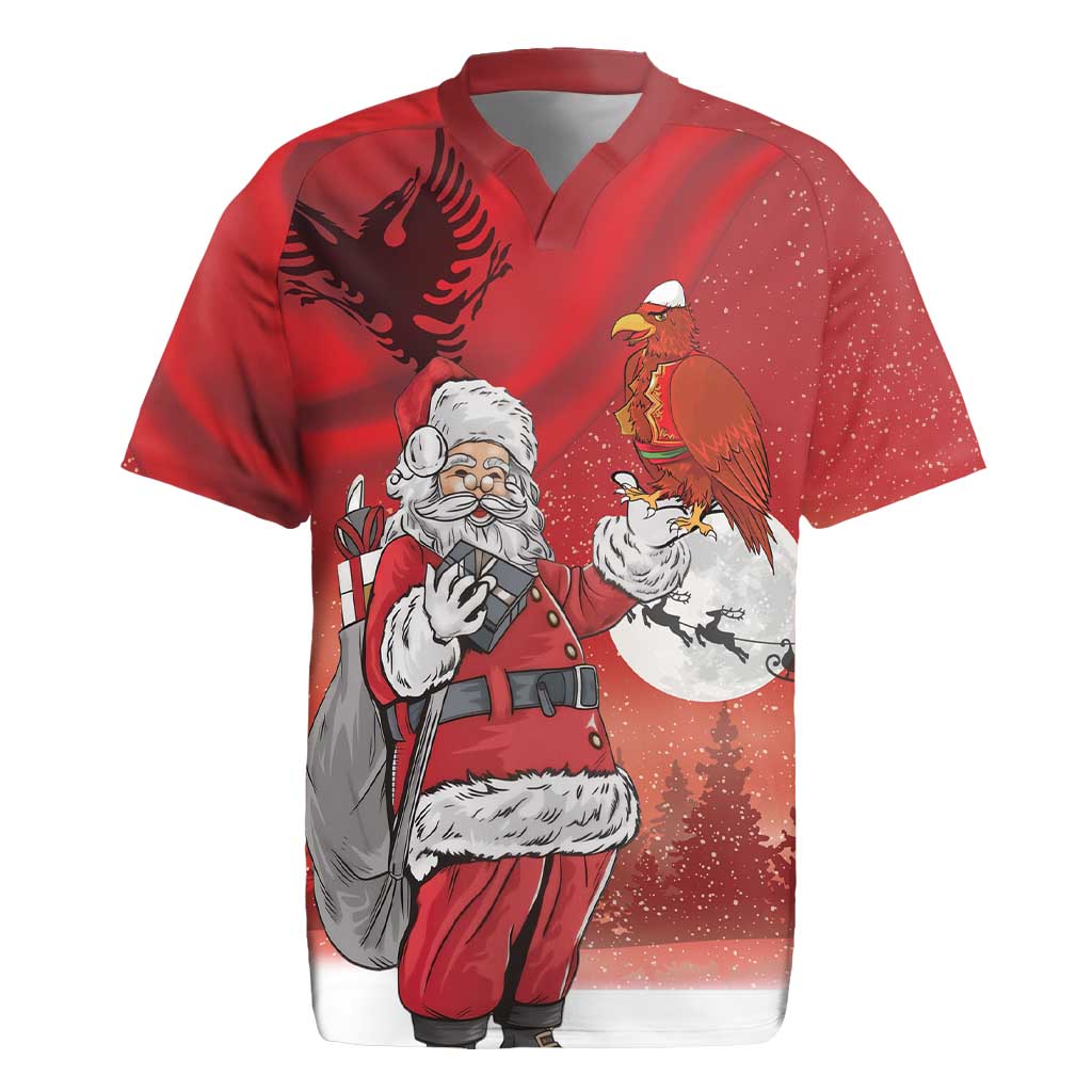 Albania Santa Christmas Rugby Jersey Christmas Albanian Eagle Flag Style - Wonder Print Shop