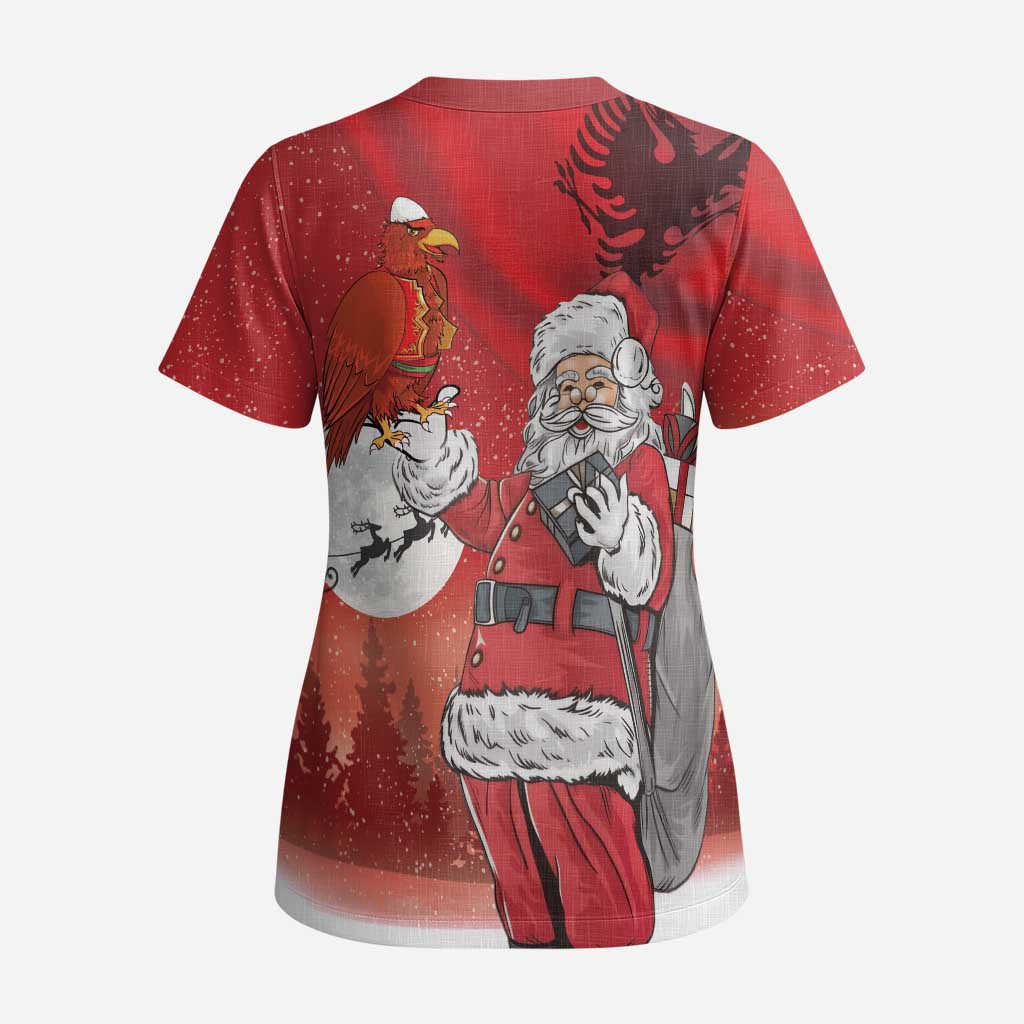 Albania Santa Christmas Scrub Top Christmas Albanian Eagle Flag Style - Wonder Print Shop