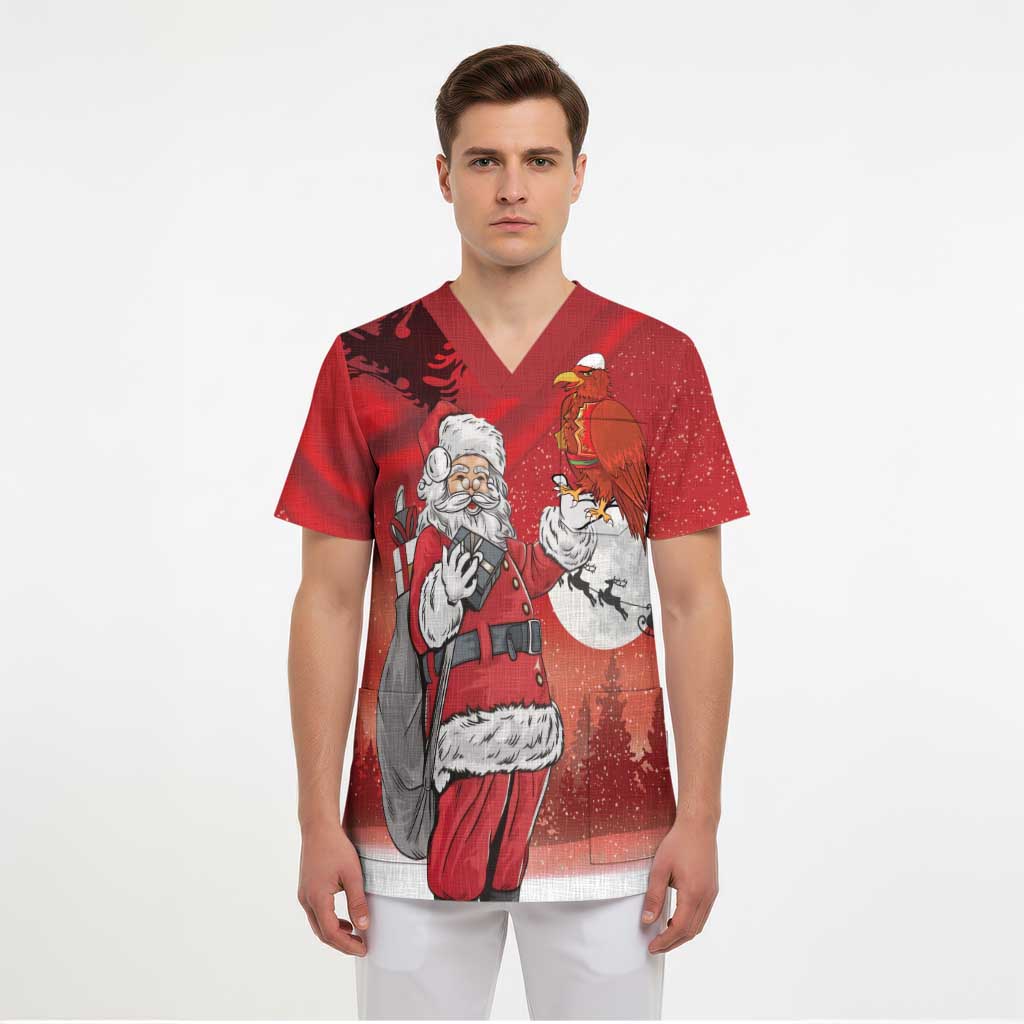 Albania Santa Christmas Scrub Top Christmas Albanian Eagle Flag Style - Wonder Print Shop