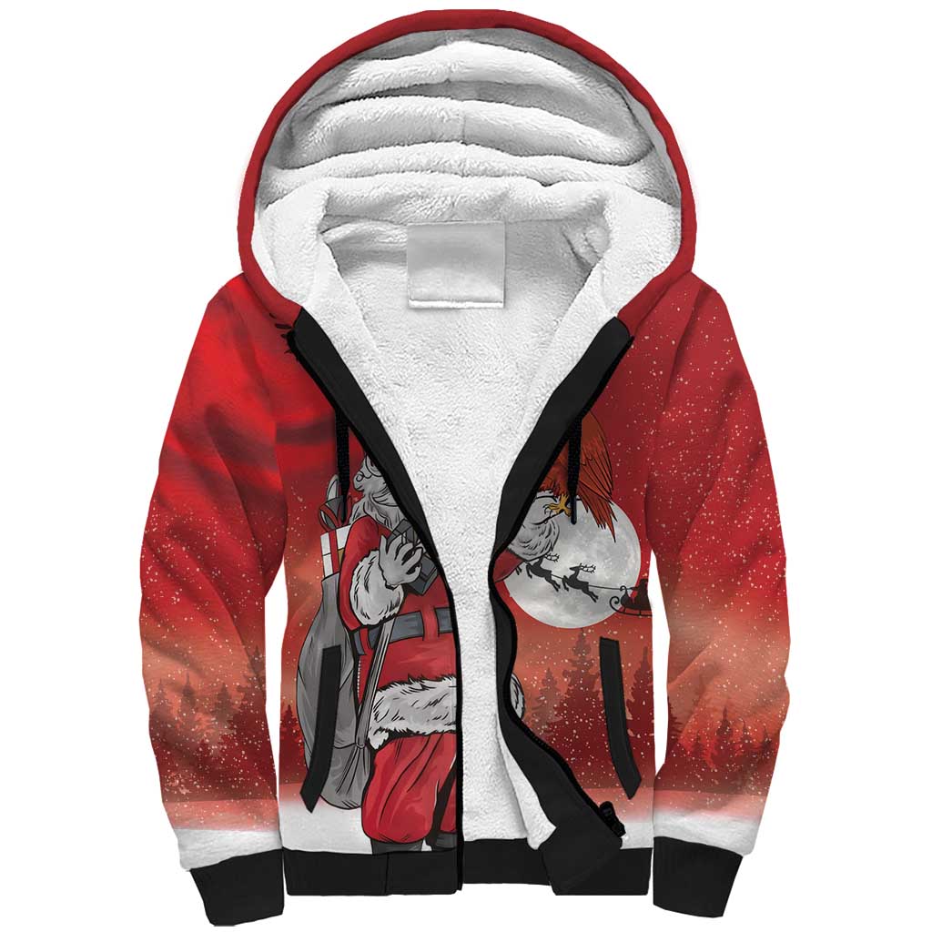 Albania Santa Christmas Sherpa Hoodie Christmas Albanian Eagle Flag Style - Wonder Print Shop