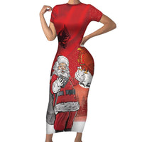 Albania Santa Christmas Short Sleeve Bodycon Dress Christmas Albanian Eagle Flag Style - Wonder Print Shop
