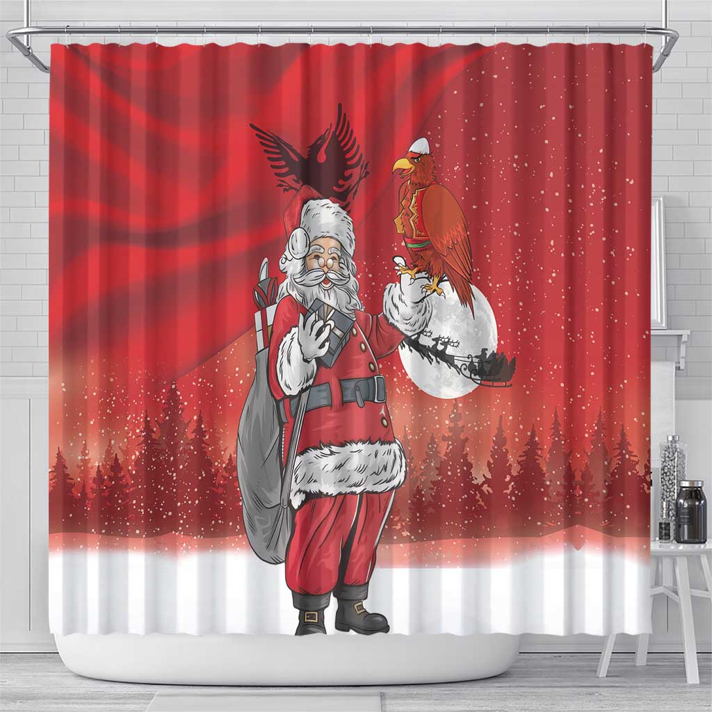 Albania Santa Christmas Shower Curtain Christmas Albanian Eagle Flag Style - Wonder Print Shop