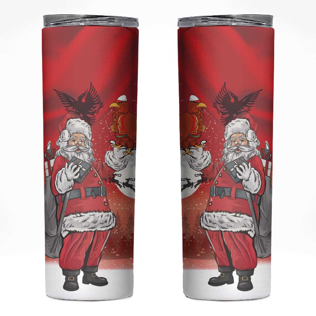 Albania Santa Christmas Skinny Tumbler Christmas Albanian Eagle Flag Style - Wonder Print Shop