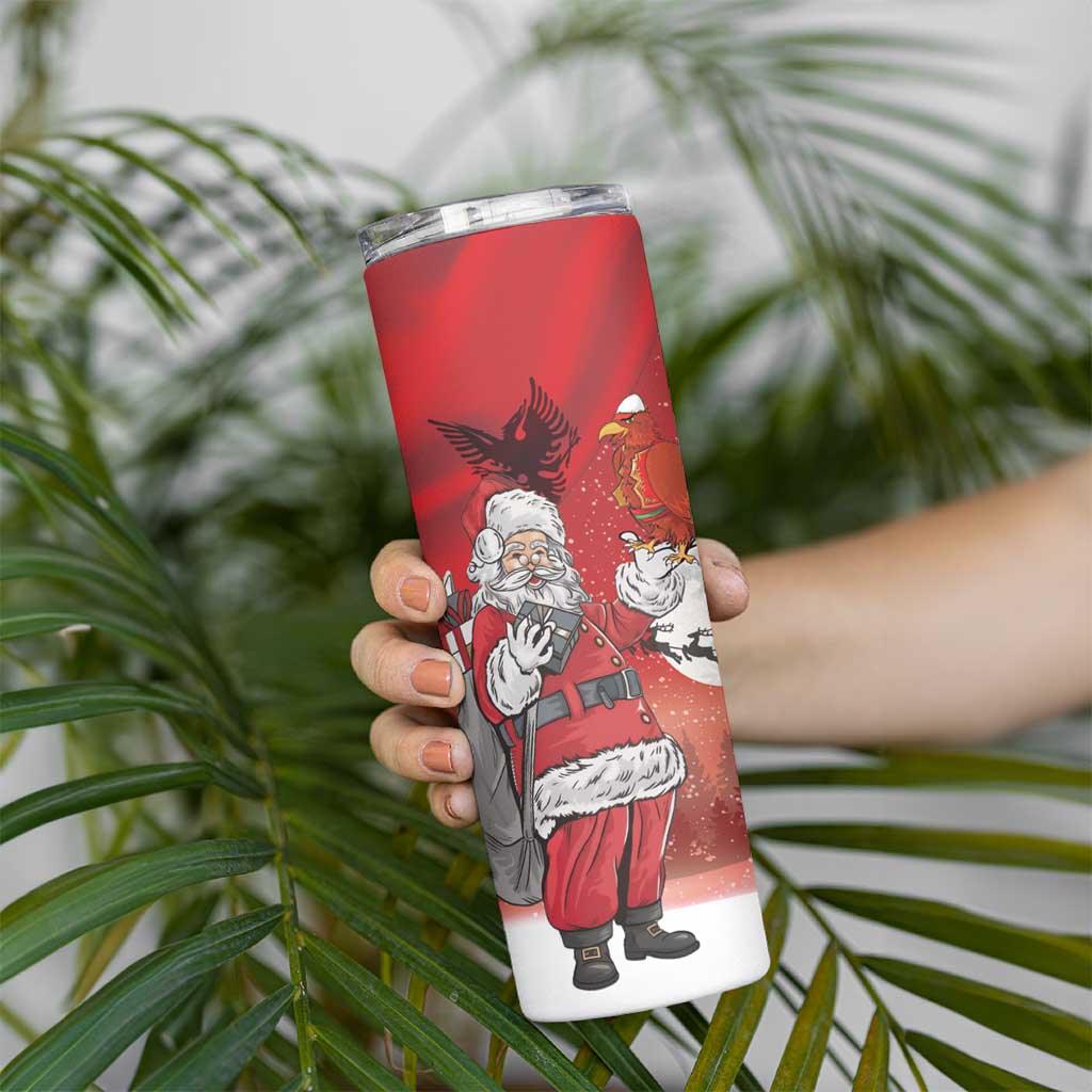 Albania Santa Christmas Skinny Tumbler Christmas Albanian Eagle Flag Style - Wonder Print Shop