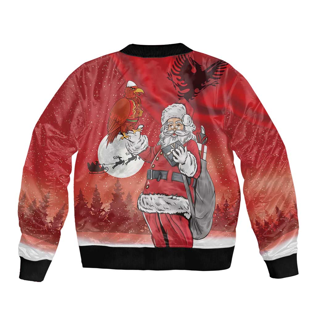 Albania Santa Christmas Sleeve Zip Bomber Jacket Christmas Albanian Eagle Flag Style - Wonder Print Shop
