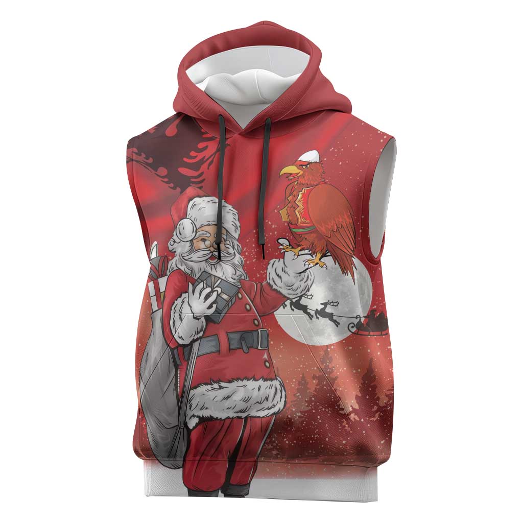 Albania Santa Christmas Sleeveless Hoodie Christmas Albanian Eagle Flag Style - Wonder Print Shop
