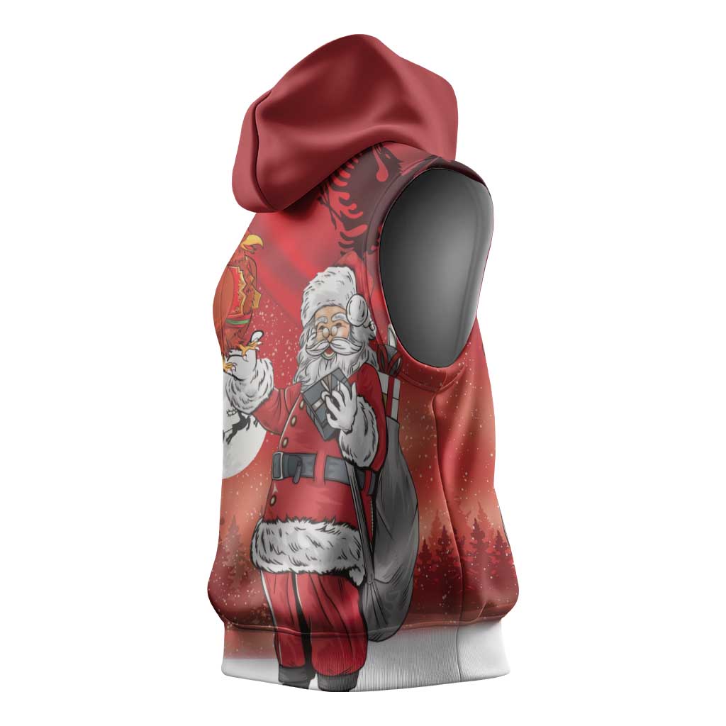 Albania Santa Christmas Sleeveless Hoodie Christmas Albanian Eagle Flag Style - Wonder Print Shop
