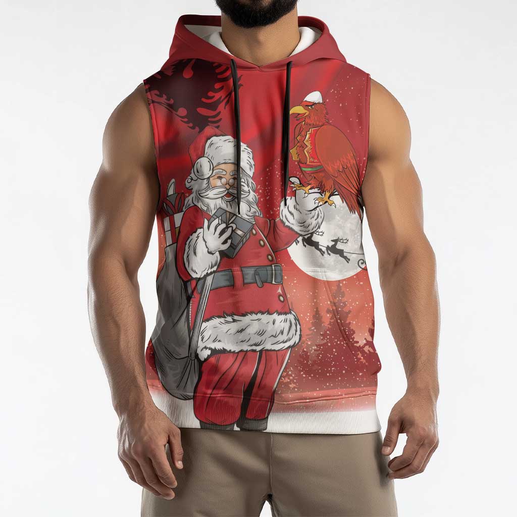 Albania Santa Christmas Sleeveless Hoodie Christmas Albanian Eagle Flag Style - Wonder Print Shop