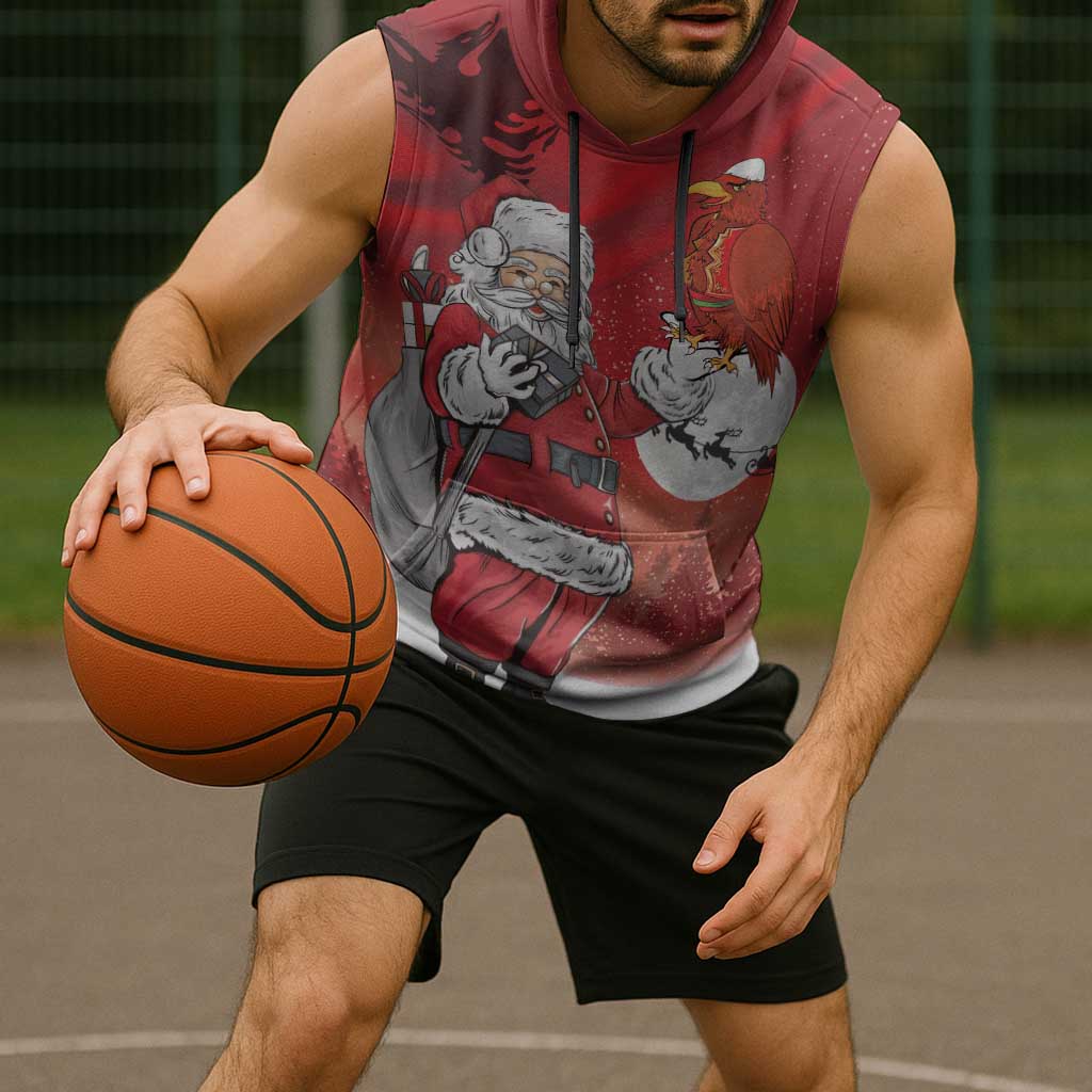 Albania Santa Christmas Sleeveless Hoodie Christmas Albanian Eagle Flag Style - Wonder Print Shop