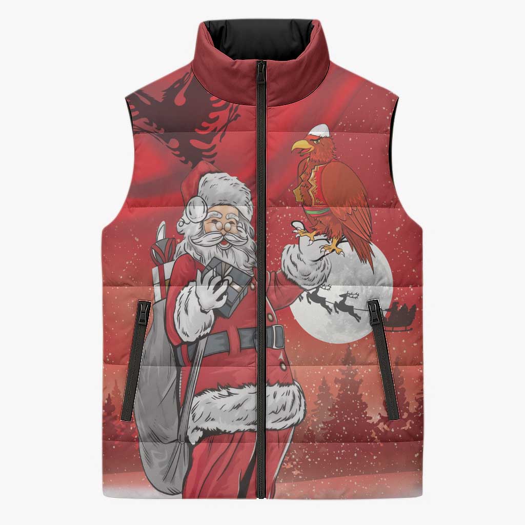 Albania Santa Christmas Sleeveless Puffer Jacket Christmas Albanian Eagle Flag Style - Wonder Print Shop