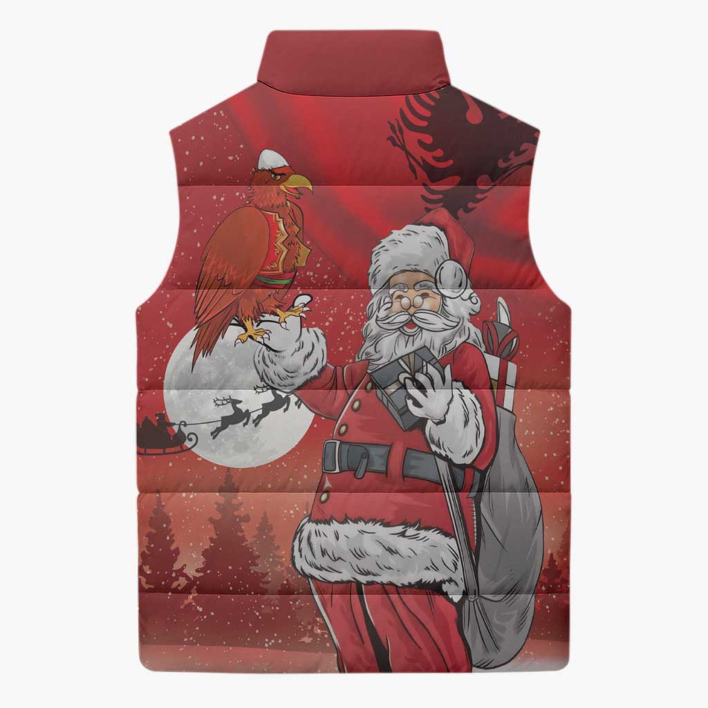 Albania Santa Christmas Sleeveless Puffer Jacket Christmas Albanian Eagle Flag Style - Wonder Print Shop