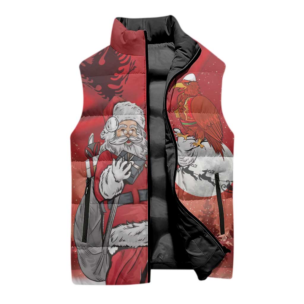 Albania Santa Christmas Sleeveless Puffer Jacket Christmas Albanian Eagle Flag Style - Wonder Print Shop