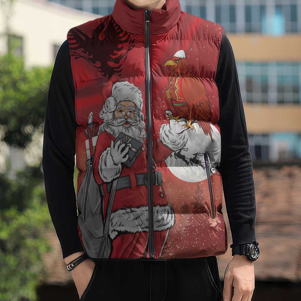 Albania Santa Christmas Sleeveless Puffer Jacket Christmas Albanian Eagle Flag Style - Wonder Print Shop