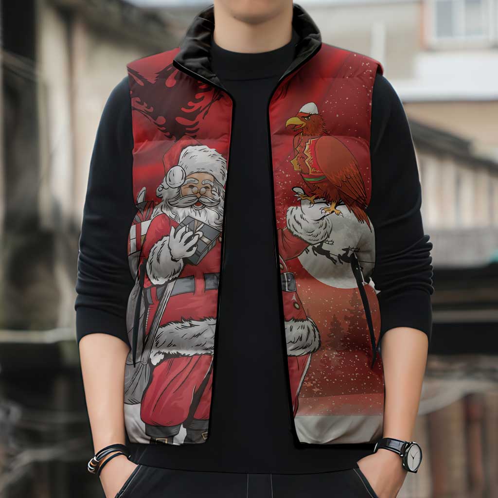 Albania Santa Christmas Sleeveless Puffer Jacket Christmas Albanian Eagle Flag Style - Wonder Print Shop