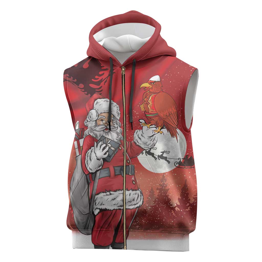 Albania Santa Christmas Sleeveless Zip Hoodie Christmas Albanian Eagle Flag Style - Wonder Print Shop