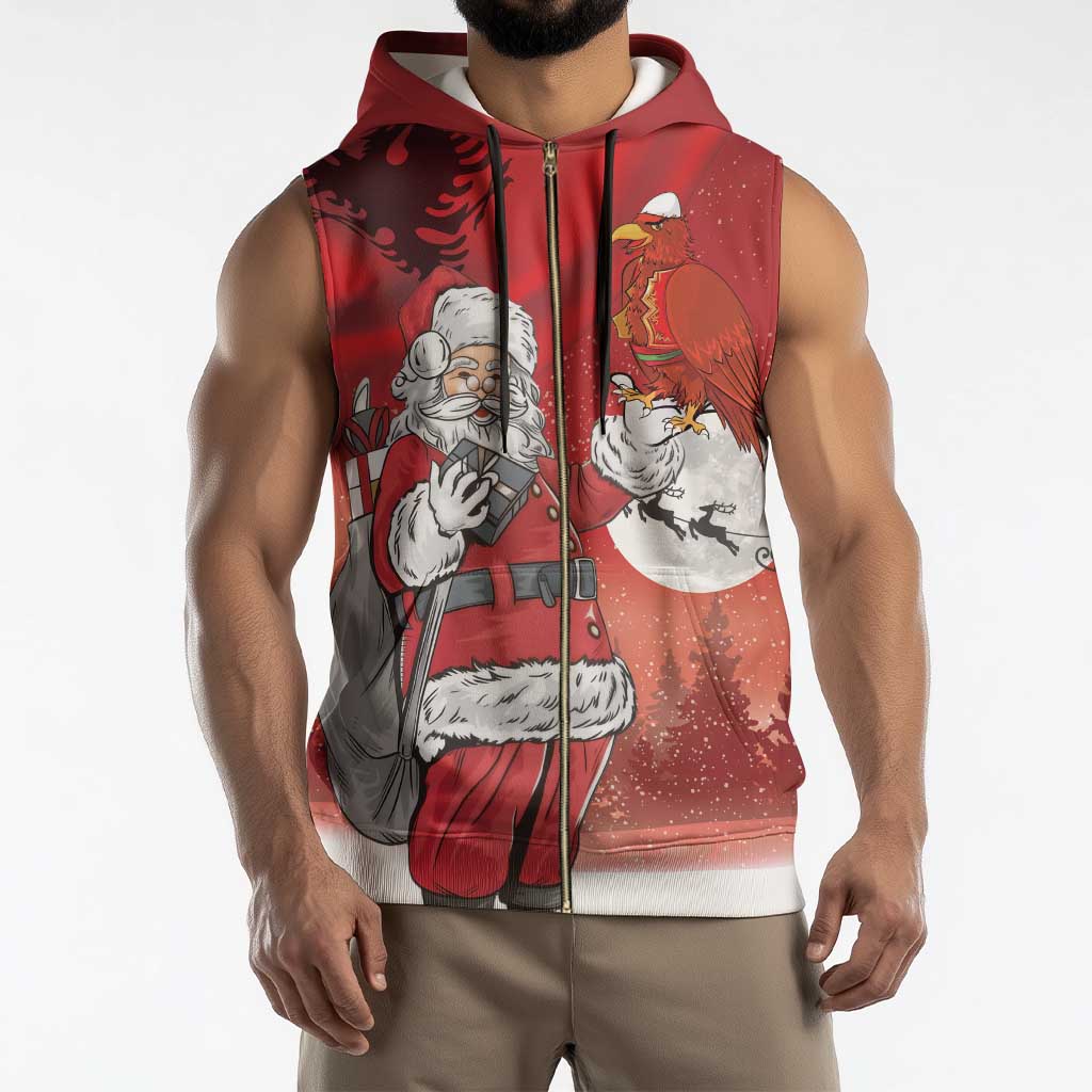 Albania Santa Christmas Sleeveless Zip Hoodie Christmas Albanian Eagle Flag Style - Wonder Print Shop