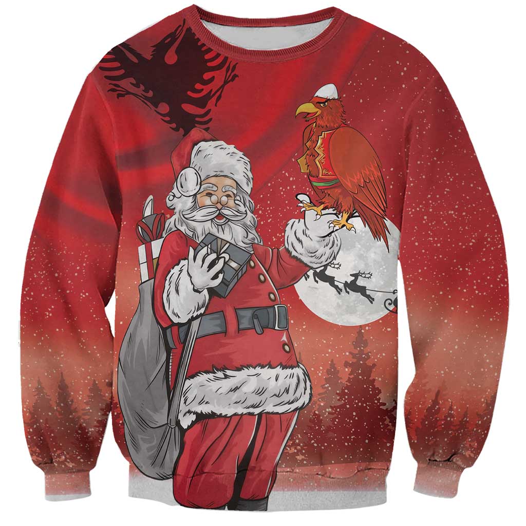 Albania Santa Christmas Sweatshirt Christmas Albanian Eagle Flag Style - Wonder Print Shop