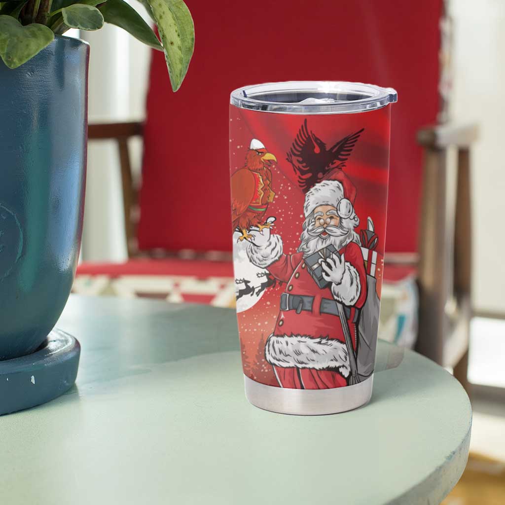 Albania Santa Christmas Tumbler Cup Christmas Albanian Eagle Flag Style - Wonder Print Shop
