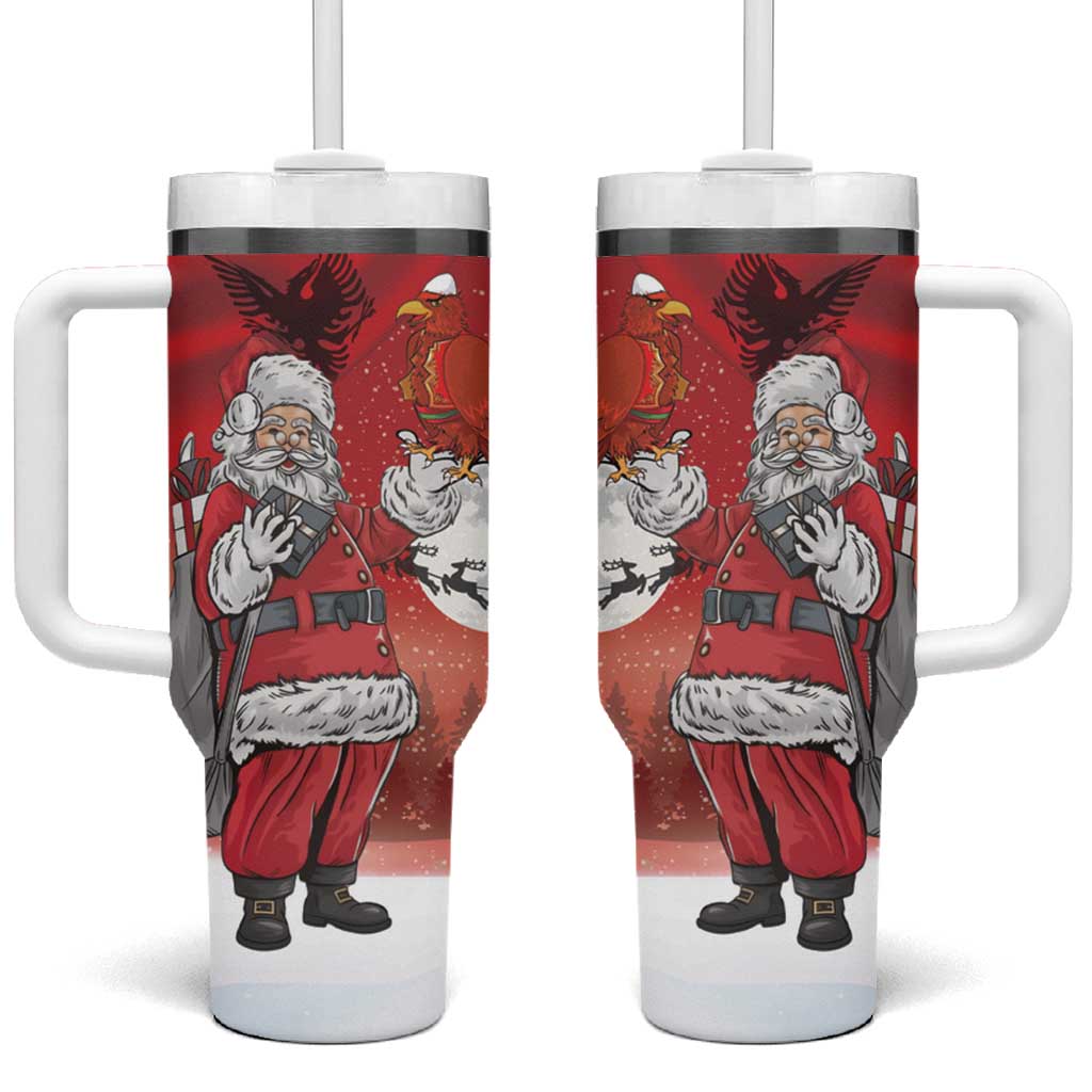 Albania Santa Christmas Tumbler With Handle Christmas Albanian Eagle Flag Style - Wonder Print Shop