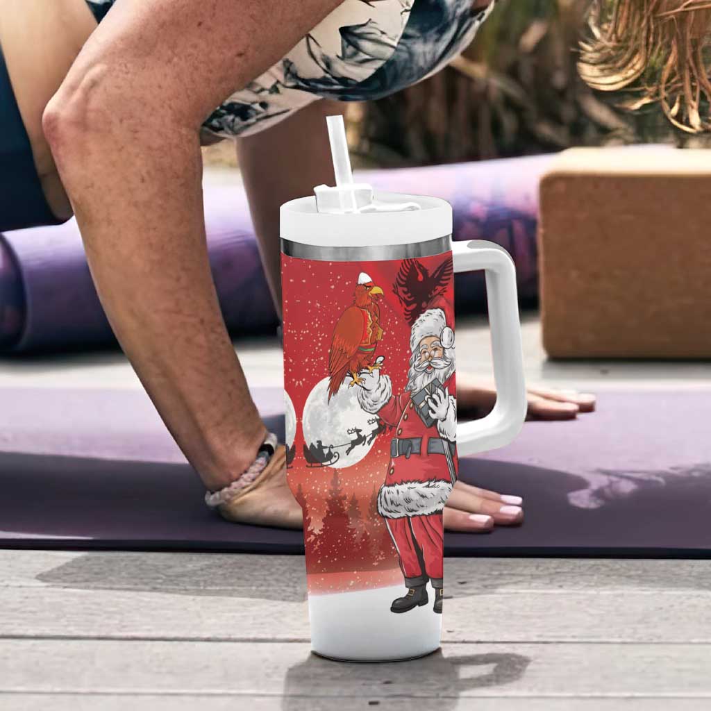 Albania Santa Christmas Tumbler With Handle Christmas Albanian Eagle Flag Style - Wonder Print Shop