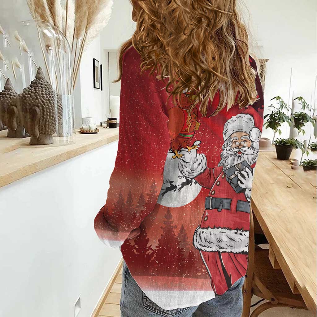 Albania Santa Christmas Women Casual Shirt Christmas Albanian Eagle Flag Style - Wonder Print Shop