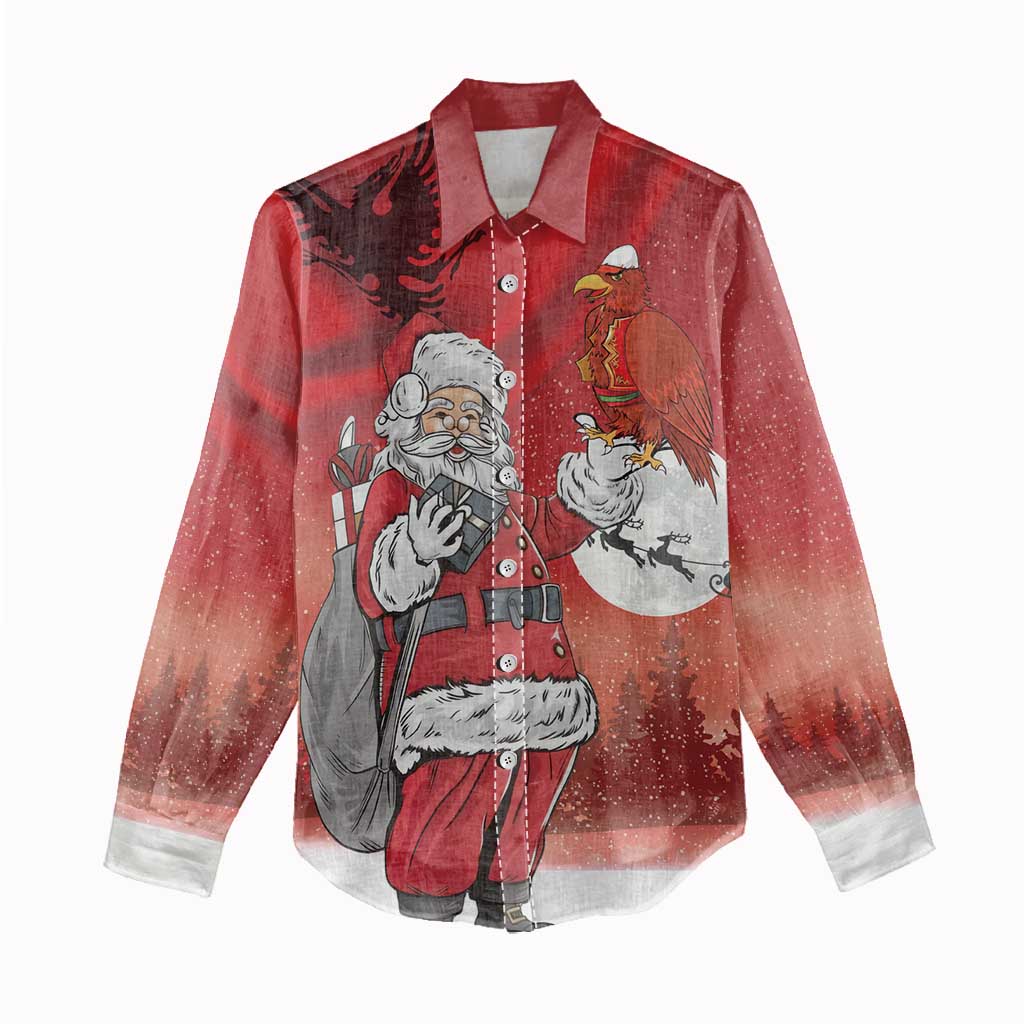 Albania Santa Christmas Women Casual Shirt Christmas Albanian Eagle Flag Style - Wonder Print Shop