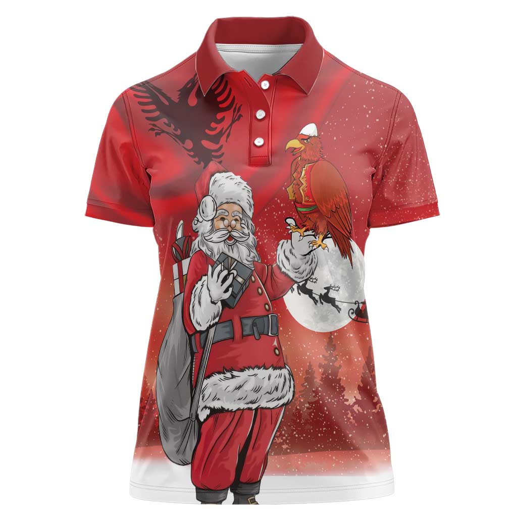 Albania Santa Christmas Women Polo Shirt Christmas Albanian Eagle Flag Style - Wonder Print Shop